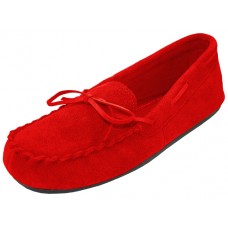 W080003-R - Wholesale Women's "EasyUSA" Insulated Leather upper Moccasins House Slipper ( *Red Color )